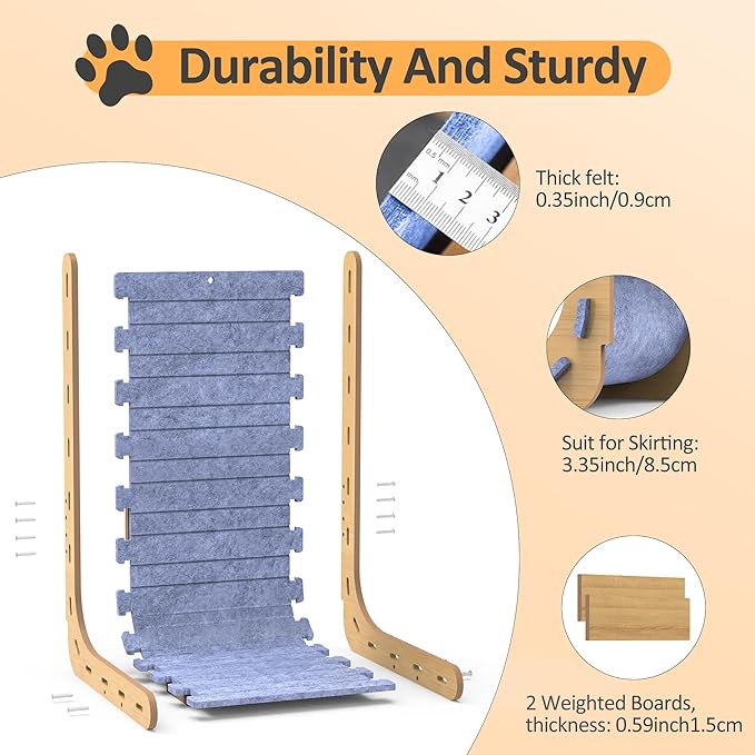 Felt Cat Scratcher for Indoor Cats, 26.8 Inches L Shape Scratching Board Vertical Cat Scratch Post with Fluffy Ball Hanging, Scratch Resistant Felt Cat Scratching Pad, Blue