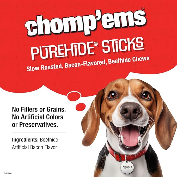 Chomp'ems Purehide Sticks Healthy Natural Rawhide Dog Chew, 12 oz