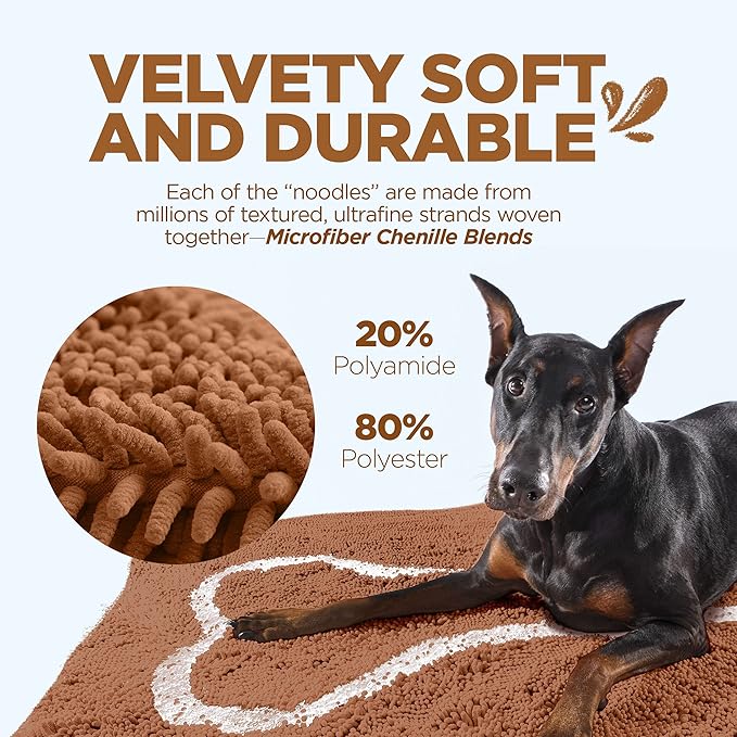 Soggy Doggy Doormat with Bone Design - Ultra Absorbent Microfiber Chenille Wet Dog Mat for Muddy Paws - Non-Slip and Machine Washable (Caramel Brown/Oatmeal Bone, Extra-Large 36” x 60”)