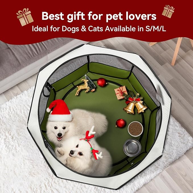 PETSFIT 29" Puppy Playpen with Removable Waterproof Mat & Zippered Roof | RV, Camping, Travel Dog Pen | Indoor/Outdoor Whelping & Cat Observation Space(29.5"x29.5"x16.5"H)