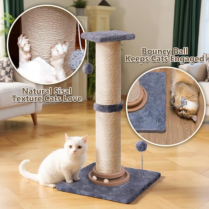 35'' Cat Scrachting Post Basic with Trackballs (Grey-Large)