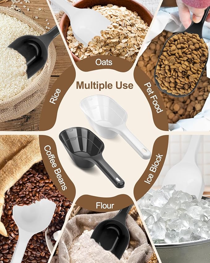 2 Pack Dog Food Scoop, 1 Cup Pet Food Scoop With Measuring Lines (Black and White)