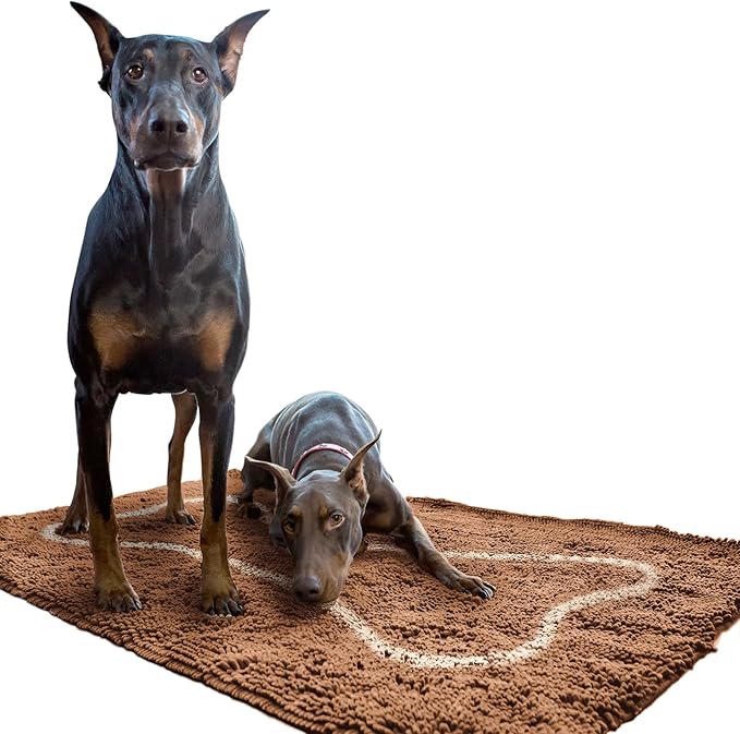 Soggy Doggy Doormat with Bone Design - Ultra Absorbent Microfiber Chenille Wet Dog Mat for Muddy Paws - Non-Slip and Machine Washable (Caramel Brown/Oatmeal Bone, Extra-Large 36” x 60”)