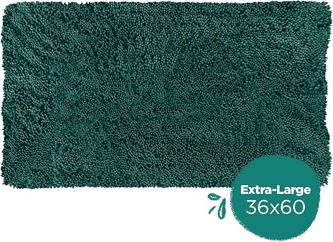 Soggy Doggy Doormat Plain Solid Color Design - Ultra Absorbent Microfiber Chenille Wet Dog Mat for Muddy Paws - Non-Slip and Machine Washable (Evergreen, Extra-Large 36” x 60”)