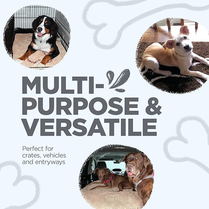 Soggy Doggy Doormat with Bone Design - Ultra Absorbent Microfiber Chenille Wet Dog Mat for Muddy Paws - Non-Slip and Machine Washable (Gray/Light Gray Bone, Extra-Large 36” x 60")