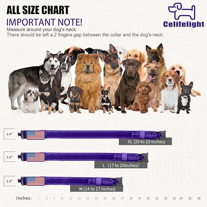Tactical Military Collar - Adjustable Nylon, Heavy Duty Metal Buckle with Handle for Dog Training, with Patches (Purple, XL)