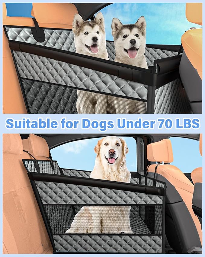 Dog Car Seat for Large Dogs, Back Seat Extender for Dogs, Foldable Pet Car Seat with Waterproof Oxford Fabric and Non-Slip Bottom, All-Around Protection and Strong Support, Grey