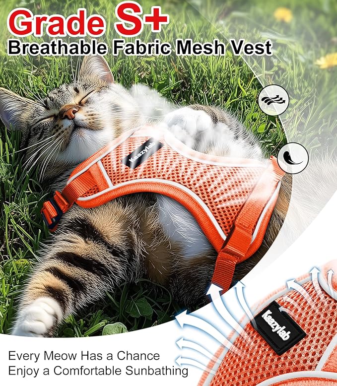 Cat Harness and Leash for Walking Escape Proof Soft Adjustable Cat Leash Breathable Comfortable Vest Easy to Wear Kitten Harness for Outdoor Travel Orange XS