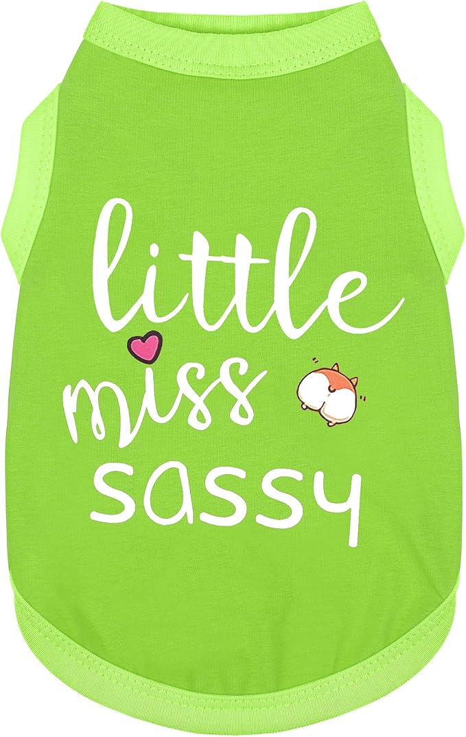 Paiaite Dog Clothes Fashionable Sleeveless Pet Vest: 'Little Miss Sassy' Printed Cotton Dog Shirt, Ideal for Small, Medium, and Large Breeds, Ensuring Comfort and Breathability Green 3XL