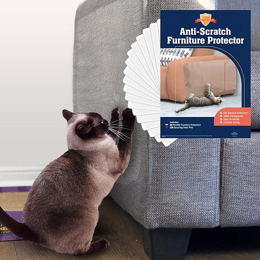Stelucca Amazing Shields Anti Cat Scratch Furniture Protector - 18 Pack 17” by 12” Couch Protector from Cat Claws w/Twist Pins - Strong, Clear, Easy-to-Apply Scratching Deterrent and Shield for Sofa