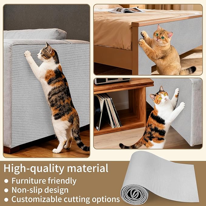 78.7"x15.8" Cat Scratch Mat,Adhesive Cat Scratch Pad for Furniture,DIY Cats Scratch Furniture Protector for Furniture,Sofa,Couch,Covering Cat Scratching Post Replacement Pads,Light Grey