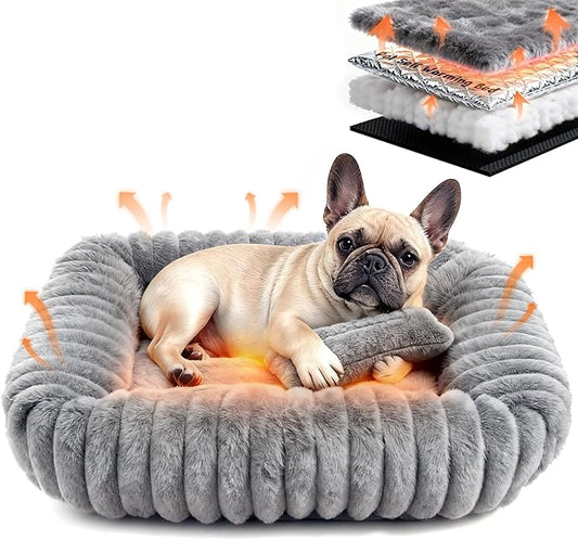 Dog Bed for Small Medium Size Dog, Washable Self Warming Dog Cat Beds for Indoor Cats Fluffy Rabbit Fur Pet Bed for Puppy and Kitten, Orthopedic Dog Cat Beds with Removable Cover & Anti-Slip Bottom