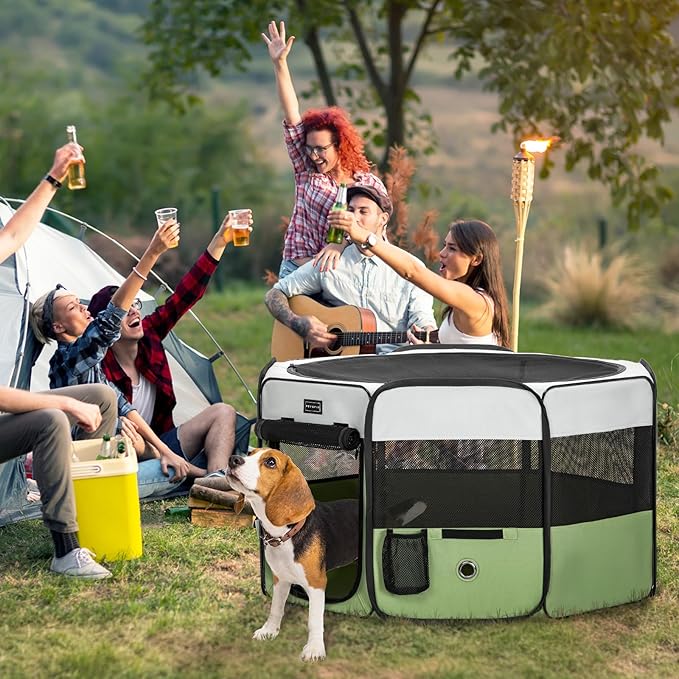 PETSFIT 45.5" Dog Playpen Indoor/Outdoor-Jump-Proof 28.5" Height with Removable Waterproof Mat & Zippered Roof | RV, Camping, Travel Dog Pen | Whelping & Cat Observation Space(45.5"L x 45.5"W x 28.5H)