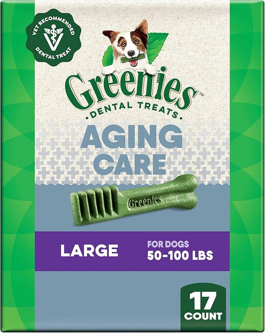 Greenies Veterinarian-Recommended Aging Care Adult Natural Dental Dog Treats Large Size, 27 oz. Pack, 17 Count