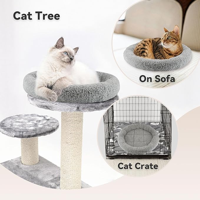 PETLESO Small Cat Bed Mat with Surrounding Pillow, 11.81" Round Soft Cushion for Cats Puppy Rabbits Curling Sleep, Indoor Furniture/Carrier/Crate Pet Self Warming Anti Skid Pad, Washable, Small
