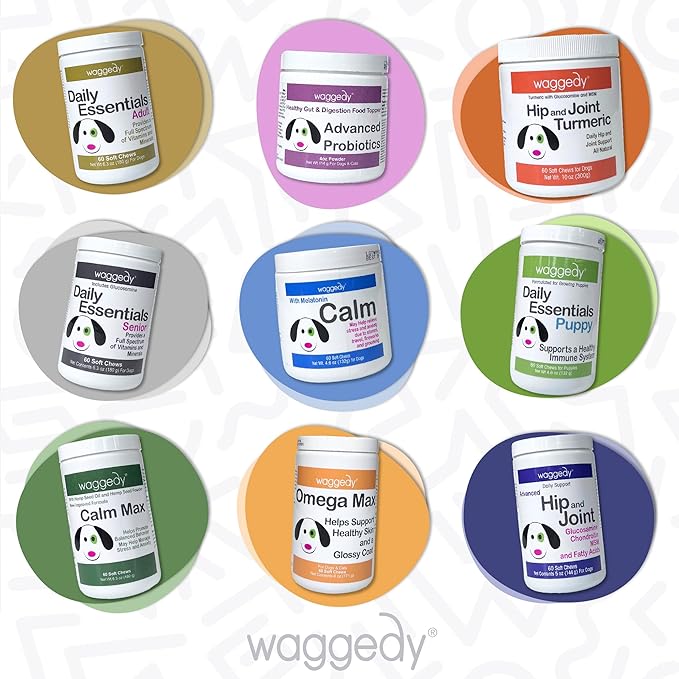 waggedy Calm with Melatonin - Calming Chews for Dogs to Manage Stress & Anxiety Relief — Pet Calming Treats for Travel, Fireworks & Separation — Dog Supplements & Vitamins (60 Chews)