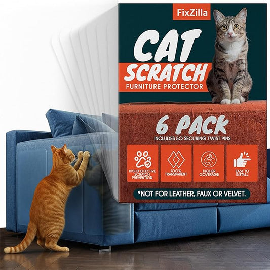 Anti Cat Scratch Furniture Protector, 6-Pack Couch Protector from Cat Claws – Heavy-Duty, Easy-to-Apply Scratching Deterrent and Shield for Sofa Corners, Walls, and Doors- with 52 Twist Pins