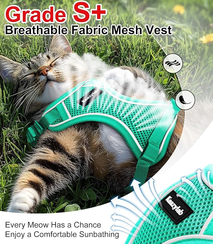 Cat Harness and Leash for Walking Escape Proof Soft Adjustable Cat Leash Breathable Comfortable Vest Easy to Wear Kitten Harness for Outdoor Travel Emerald M