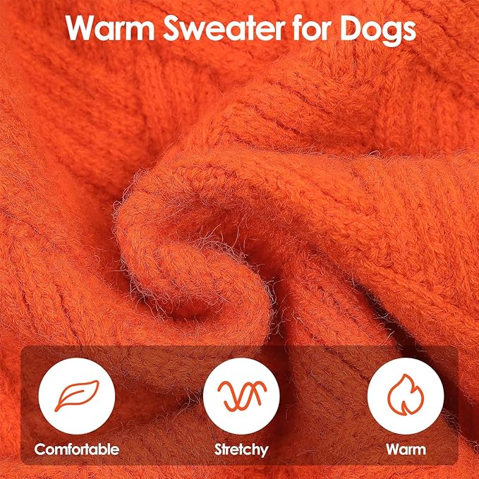 SUNFURA XS Dog Sweater, Small Dog Sweater Doggie Knitted Knitwear for Winter, Cat Pullover Christmas Sweatshirt for Yorkie Chihuahua, Warm Thick Turtleneck Clothes for Puppy, Orange X-Small