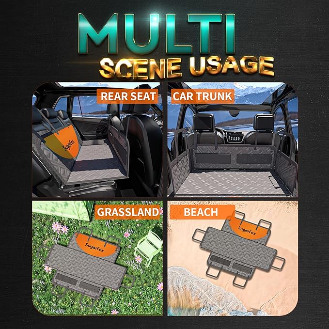 Dog Back Seat Extender & Car Seat Cover - Upgraded PU Leather, Hard Bottom Holds 400lbs, Waterproof Anti-Scratch Dog Hammock for Cars, SUVs, Trucks | Easy to Clean + Pets Safety Belt（GRAY-XL）