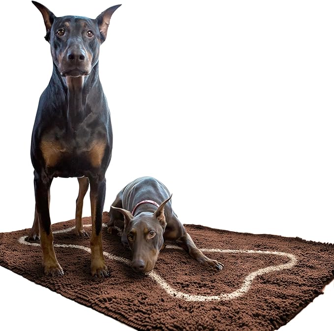 Soggy Doggy Doormat with Bone Design - Ultra Absorbent Microfiber Chenille Wet Dog Mat for Muddy Paws - Non-Slip and Machine Washable (Dark Chocolate/Oatmeal Bone, Extra-Large 36” x 60”)