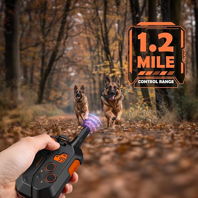 PATPET Dog Training Collar, 1.2 Mile Range 101 Training Levels Dog Shock Collar with Remote Control (15-150 lbs), Waterproof 100% Safe E Collar for Large Breed for 2 Dogs Black with Vivid Orange