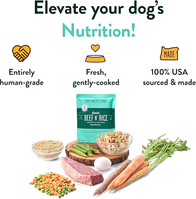 Portland Pet Food Company Fresh Dog Food Pouches - Human-Grade Topper Mix-Ins & Wet Pet Meals - Small & Large Breed Puppy & Senior Dogs - Gluten-Free Meal Toppers, Made in The USA - 8 Pack Variety