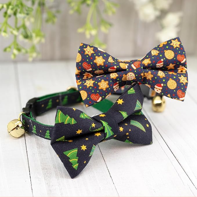 Ultra Joys Breakaway Cat Collar, Kittens - Boy & Girl Cat Collars with Bell & Bowtie Gingerbread Man Large