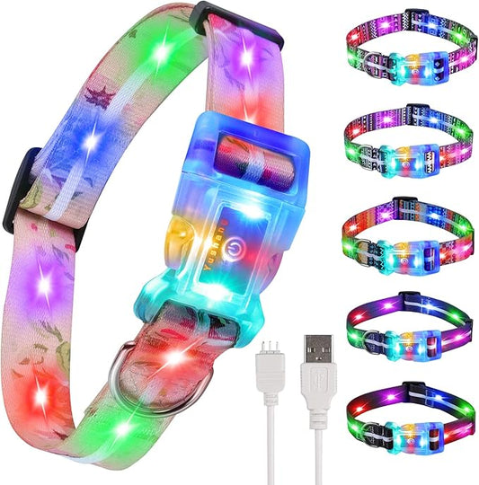 Upgraded Version Light Up Dog Collars,LED Dog Collar Rechargeable Waterproof,2-in-1 Buckle Type Glow Collar for Medium Large Dogs,M(Pink Rose)