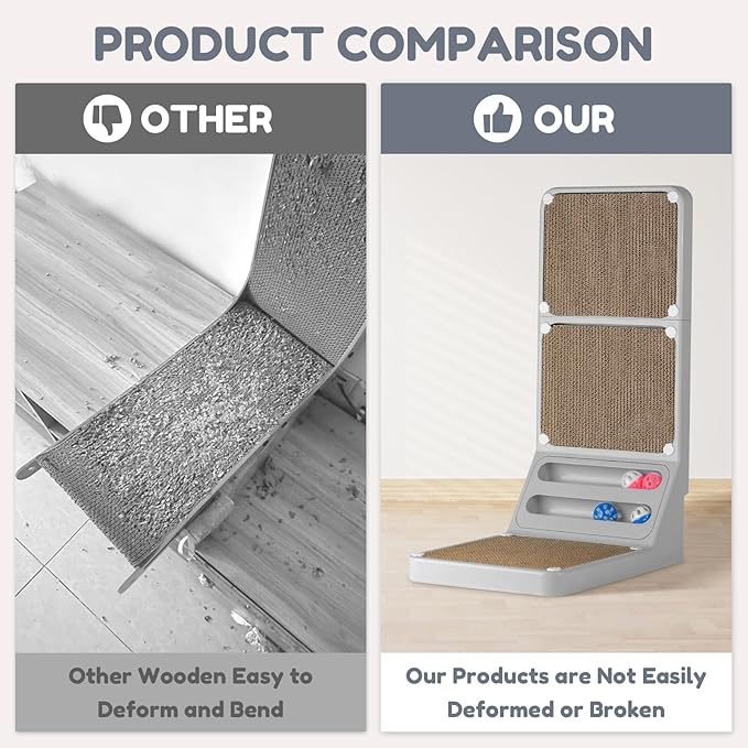 Cat Scratching Post Cat Scratching Board Kitten Scratching Ball Wall Scratchers for Indoor Cats L Shaped Cats Scratcher with Scratcher Pads Grey