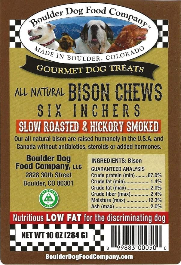 Boulder Dog Food Company Bison Chews, 6 Inches (10 oz) - Bully Sticks for Dogs Made in USA, No Hide Dog Chews, Grain Free Dog Treats, Bully Sticks Odor Free, Pizzle Sticks for Dogs