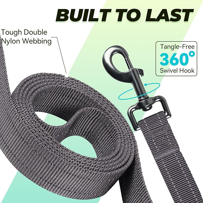 VIVAGLORY Twingrip Dog Leash, Double Handle Dog Leash for Training & Walking with Traffic Handle & 2 Loop, Traffic Control Reflective Heavy Duty for Puppy Pet, 4ft x 1in, Grey