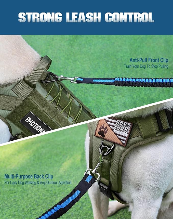 PETNANNY Tactical Service Dog Vest - No-Pull Emotional Support Harness with Hook & Loop Patches & Molle System for Training & Hunting (Green, X-Large)