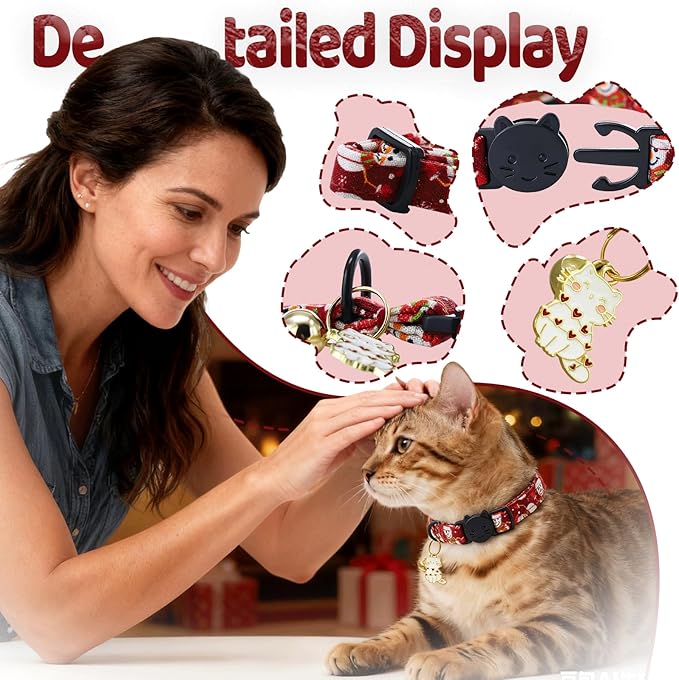 Elegant little tail 2 Pack Cat Collar- Christmas Cat Collars Breakaway with Bell Pendant Wedding Kitten Boy Girl Safety Adjustable 7-12 Inch Collar for Small Cats Puppy