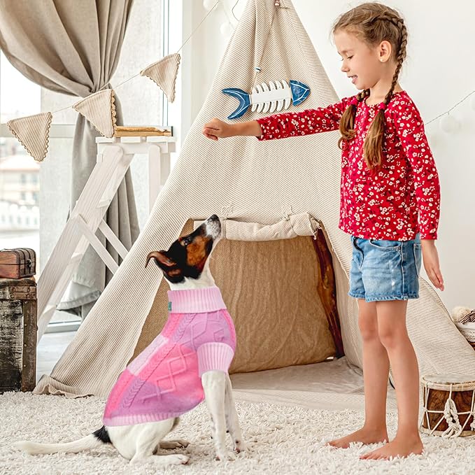 Turtleneck Pet Sweaters for Dogs Boys or Girls,Color Inlay and Moving Needle Pattern Dog Sweater,Pet Clothes,Dog Sweaters,Suitable for Various Breeds Dogs or Sizes (Pink Group,3XL)