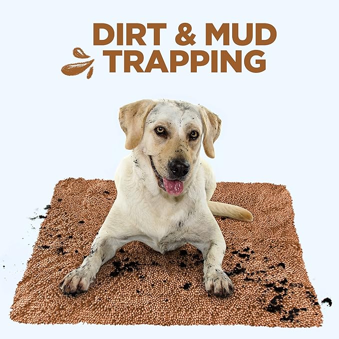 Soggy Doggy Doormat Plain Solid Color Design - Ultra Absorbent Microfiber Chenille Wet Dog Mat for Muddy Paws - Non-Slip and Machine Washable (Caramel Brown, Extra-Large 36” x 60”)