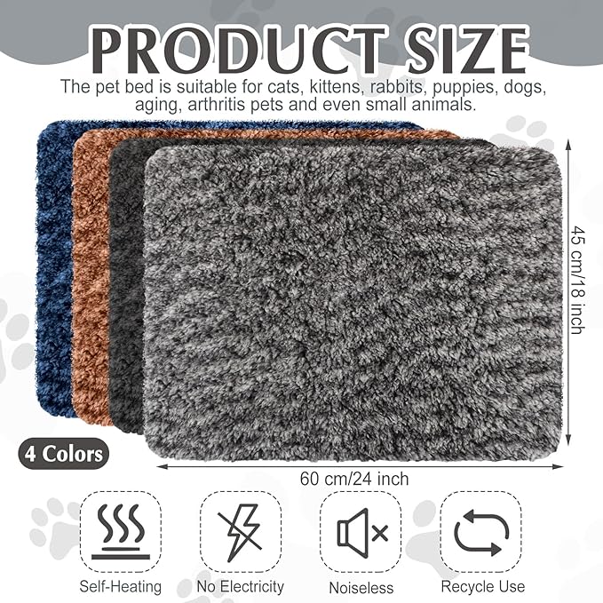 4 Pack Self Warming Cat Bed Indoor Self Heating Dog Cat Pad Washable Thermal Pet Kennel Pad Crate Bed Mat Reflect Body Heat for Outdoor(Mixed Colors,18 x 24 Inch)