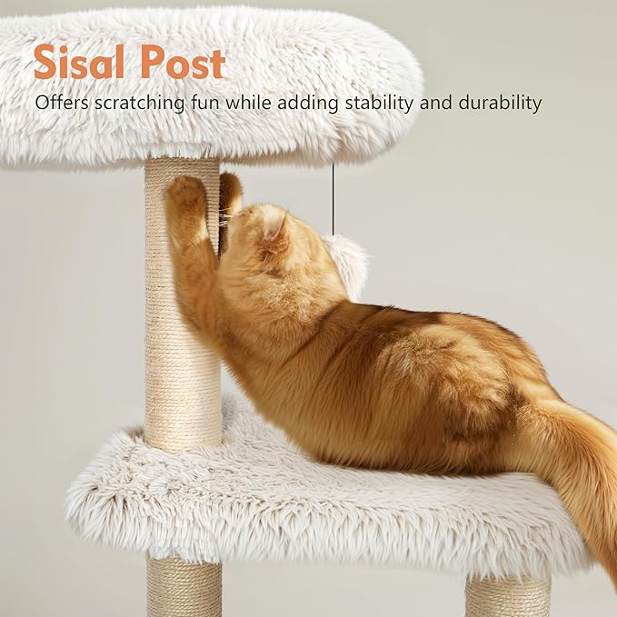 KAMABOKO 41" Tall Cat Tree - Wooden Cat Trees Tower with Cat Condo, Hammock & Top Perch, Modern Tall Cat-Tree w/Natural Sisal Posts for Climb Scratch Play Rest