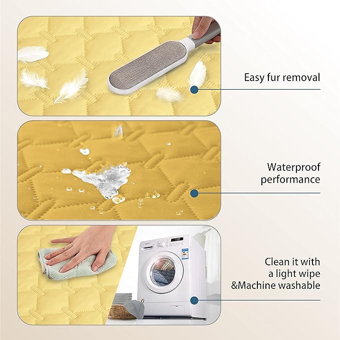 gogobunny 100% Double-Sided Waterproof Dog Bed Cover Pet Blanket Sofa Couch Furniture Protector for Puppy Large Dog Cat, Reversible (52x82 Inch (Pack of 1), Dark Yellow/Light Yellow)