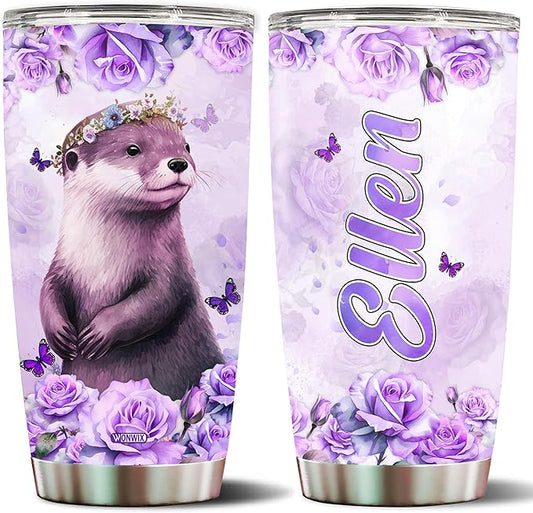 Personalized Otter Gifts for Girls, 20oz Insulated Stainless Steel Tumbler, Coffee Cup, Mug Water Bottle for Women Wife Daughter, Gift for Birthday, Christmas, Mother's Day, Valentine