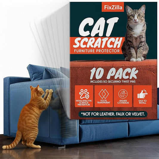 Anti Cat Scratch Furniture Protector, 10-Pack Couch Protector from Cat Claws - Heavy-Duty, Easy-to-Apply Scratching Deterrent and Shield for Sofa Corners, Walls, Doors- with 50 Twist Pins