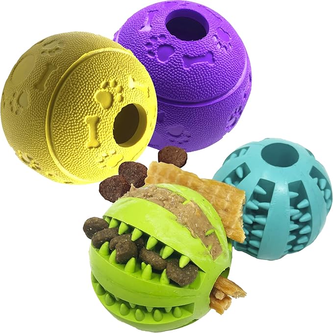 Jalousie Dog Puzzle Balls Dog Treat Dispensing Balls Non-Toxic Natural Rubber Dog Chew Toys for Puppy Pet Dog Teething Puzzle Playing Treat Dispenser Rope Balls (Large, 6 Pack Assorted)