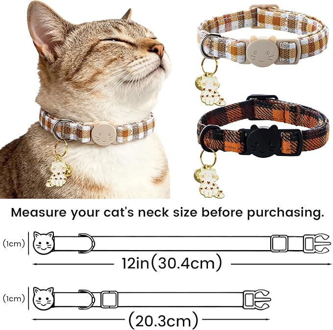Elegant little tail 2 Pack Cat Collar- Fall Cat Collars Breakaway with Bell Pendant Wedding Kitten Boy Girl Safety Adjustable 7-12 Inch Collar for Small Cats Puppy