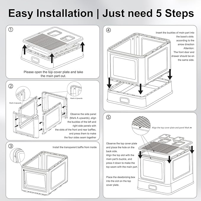 Marchul Enclosed Stainless Steel Cat Litter Box with Lid & Drawer Design for Indoor All Lifestyles Cats, Metal Covered Cat Litter Box, Baffles for Anti-Leakag, with Litter Scoop & Litter Mat