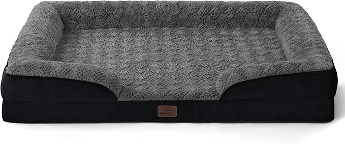 Bedsure XL Orthopedic Dog Bed for Extra Large Dogs - Washable XLarge Dog Cat Bed Waterproof, Comfort Dogs Couch Sofa with Washable Removable Cover, Pet Bed with Nonskid Bottom, Plush-Black, 42"