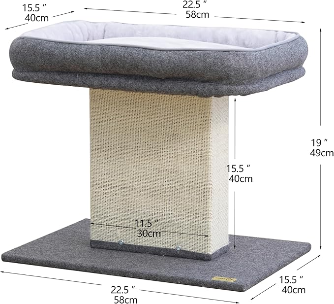 Catry Mellow 2-Level 19" Cat Tree with Large Washable Replaceable Bed, Big Sisal Post, Quick Assembly, Built to Last, Ideal for Small to Large Cats, Grey