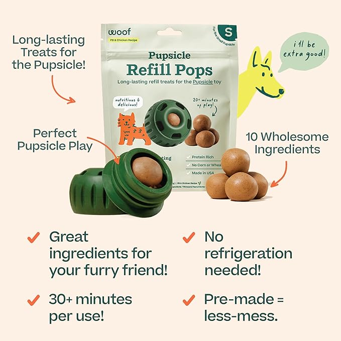 WOOF Pupsicle Refill Pops, Delicious Long Lasting Dog Treats, Pre-Made Pupsicle Refills for Dogs, Wholesome Ingredients, Low-Mess Chicken Pet Treats - Small Pops - 10 Count - 3 Pack