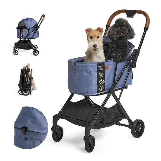 FikaGO-FTG2 Luxury Pet Stroller Lightweight Fast Folding - 44lbs Load Capacity, Pet Stroller Carriage for Small Medium Sized Pet, Portable Safety Pet Carrier or Pet Crate for Travel Gear