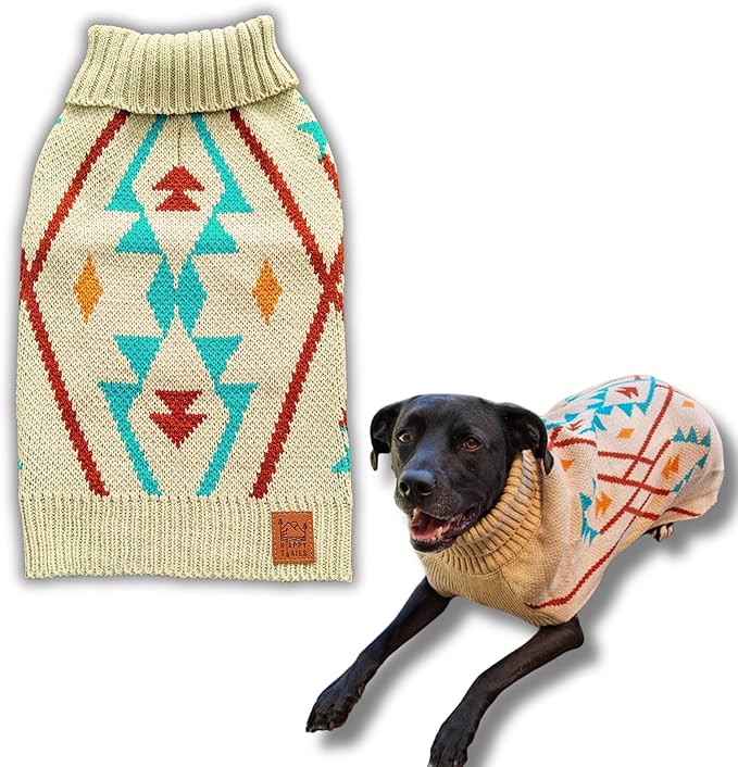 Cozy Acrylic Dog Sweater for Outdoor Adventures—Breathable & Insulating Knit—Classic Fit—Backpacking Gear for Dogs—Dog Hiking Gear—Dog Camping Gear (Large, Indigenous)