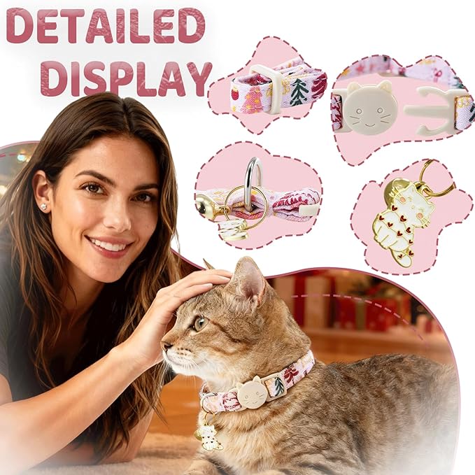 Elegant little tail 2 Pack Cat Collar- Christmas Cat Collars Breakaway with Bell Pendant Wedding Kitten Boy Girl Safety Adjustable 7-12 Inch Collar for Small Cats Puppy